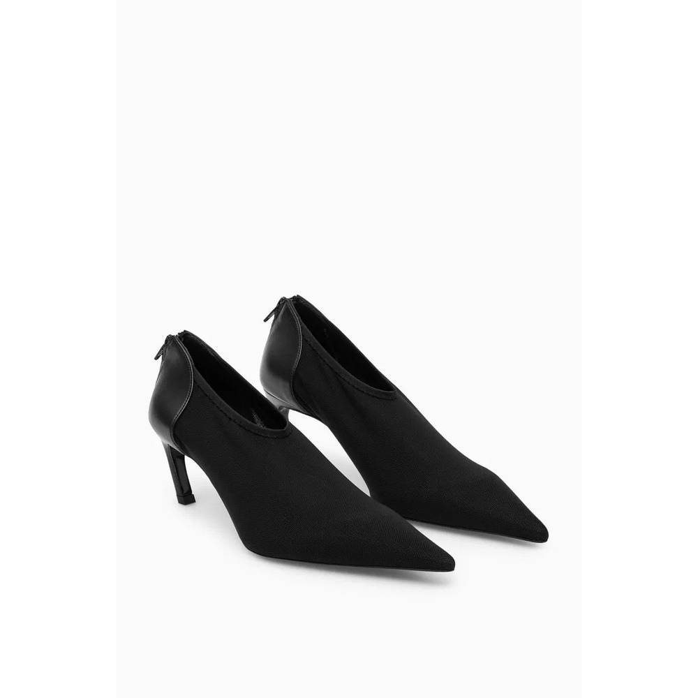 COS Black Mesh Pointed Sock Booties Pumps Heels Sz 38 Minimalist Parisian Chic